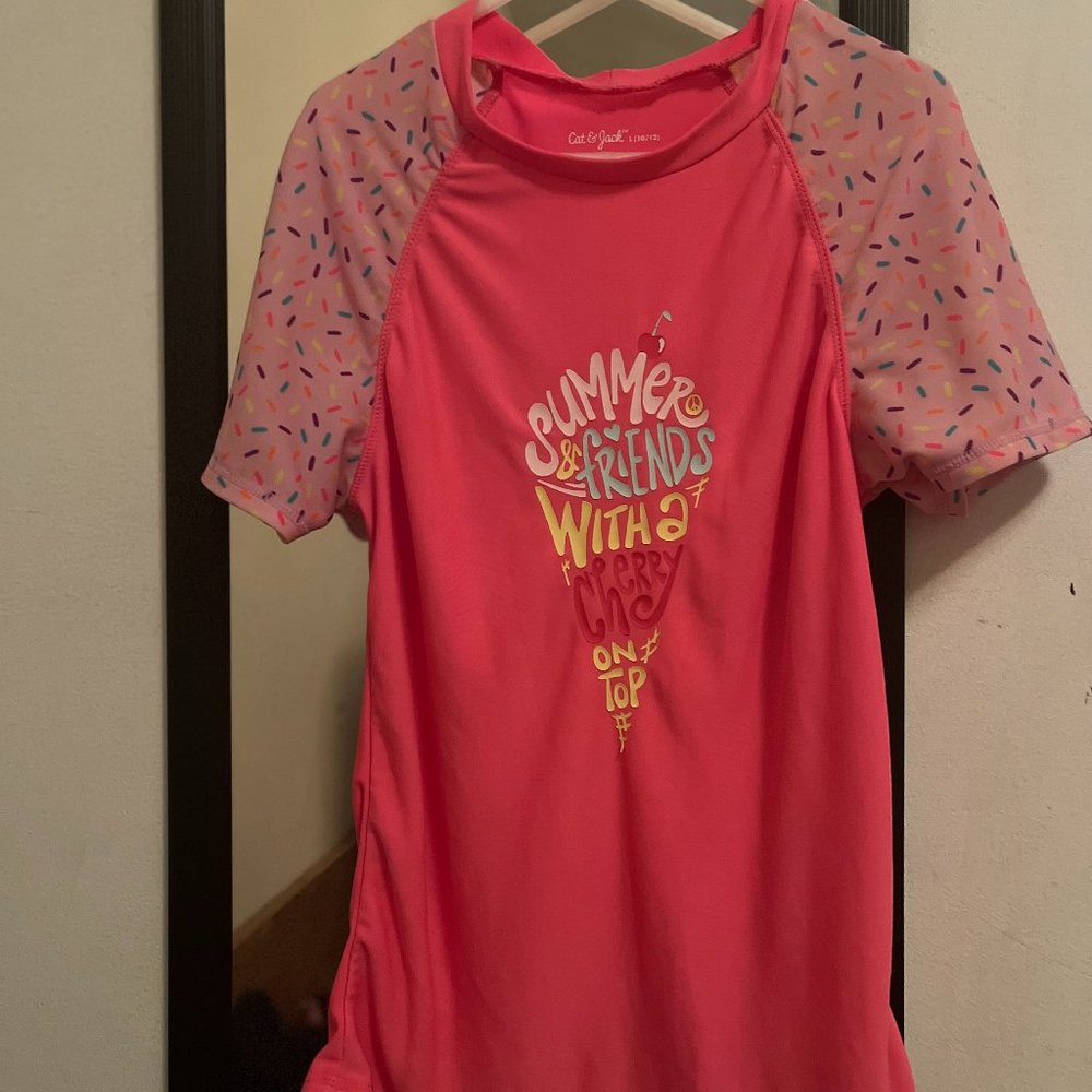 Girl's size 10 / 12 Pink Rash Guard Shirt H&M
